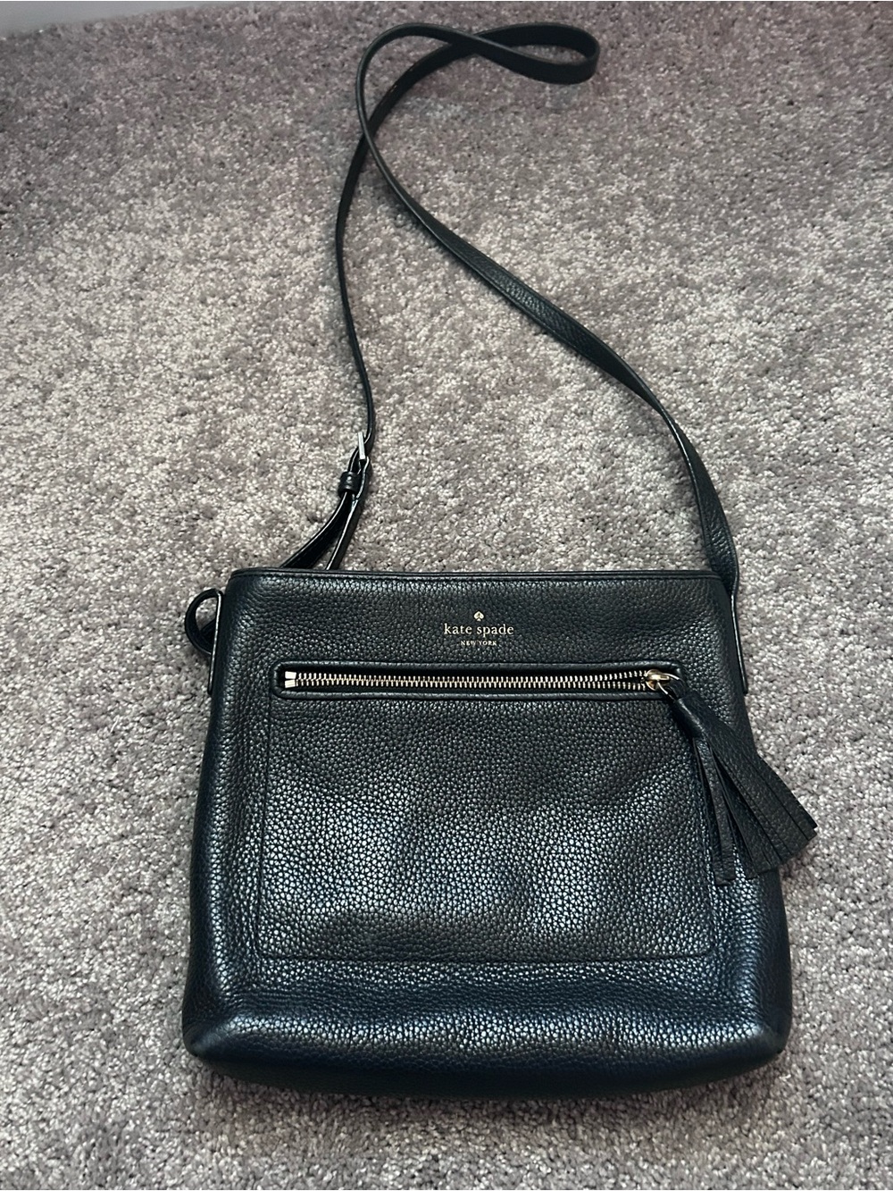 kate spade Black Pebbled Leather Tassel Crossbody Bag